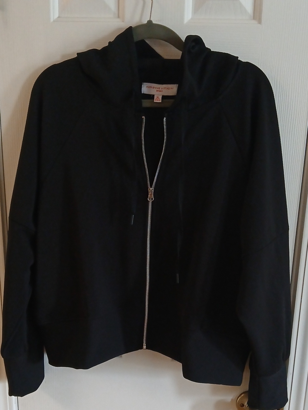 Adrienne Vittadini Black Zip Jacket with Silver Hardware Hoodie Size XL